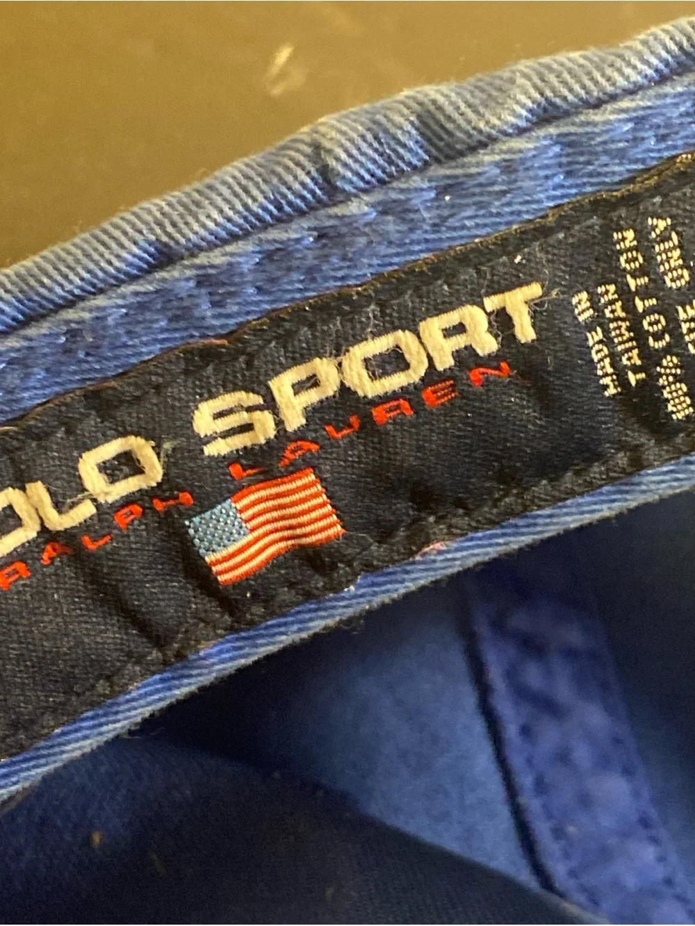 Vintage Polo Ralph Lauren Sport Spellout Hat Blue Orange Strapback Cap 90s